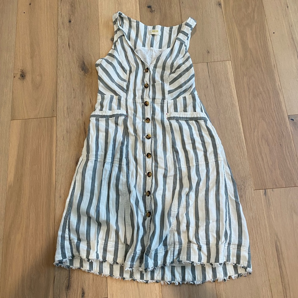 Maeve White and Gray Striped Button-Front Midi Dress - Picture 5 of 6